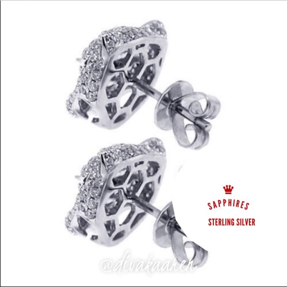 STUNNING Cougar Emerald Sapphire Pave Earrings - Picture 6 of 8